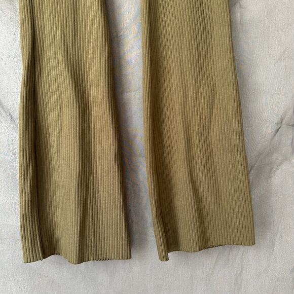 Zara Olive Green Ribbed Boot Cut Pants with Attached Waist Buckle Detail Size M - Picture 3 of 6